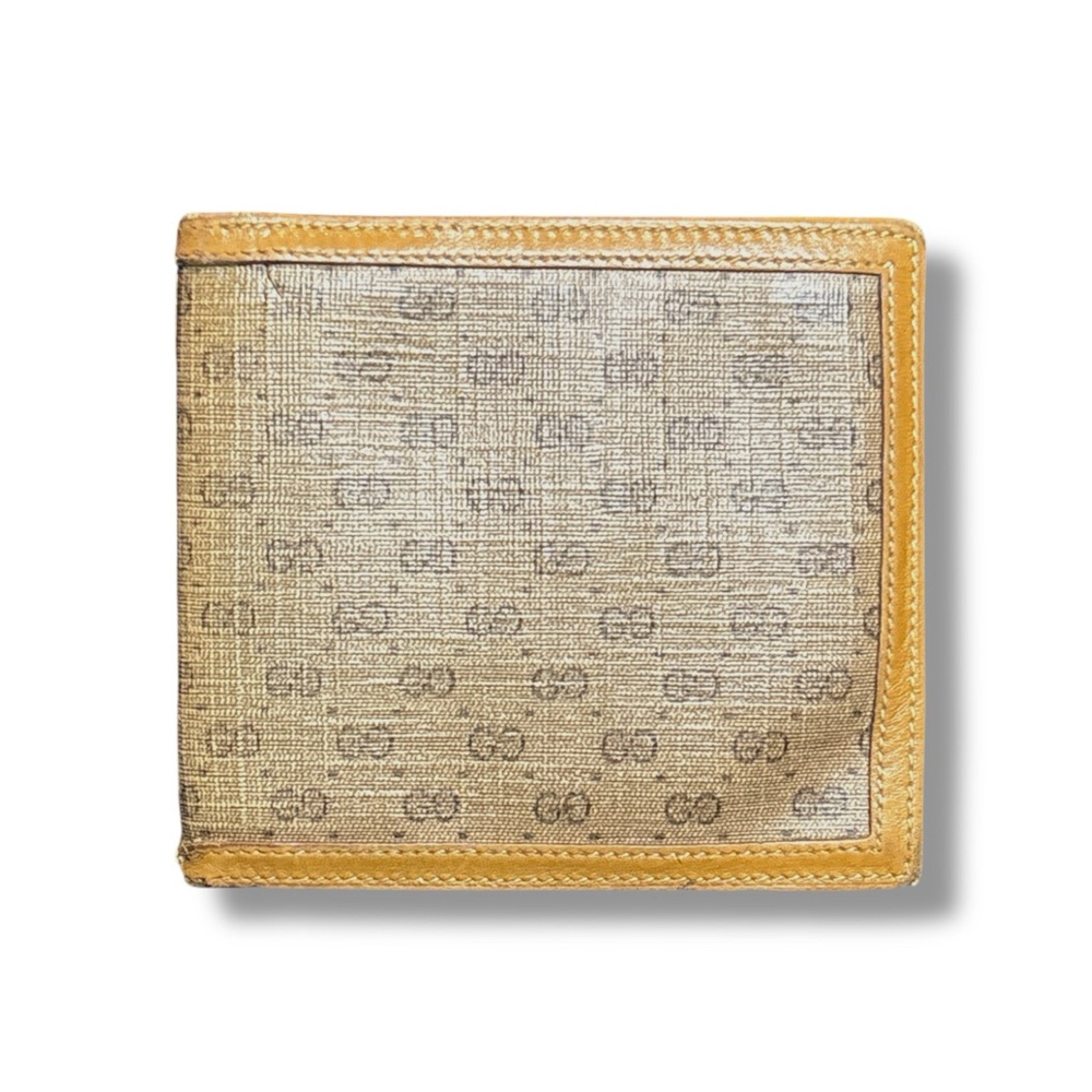 Vintage Gucci Micro GG Bifold Wallet – Beige PVC & Tan Leather